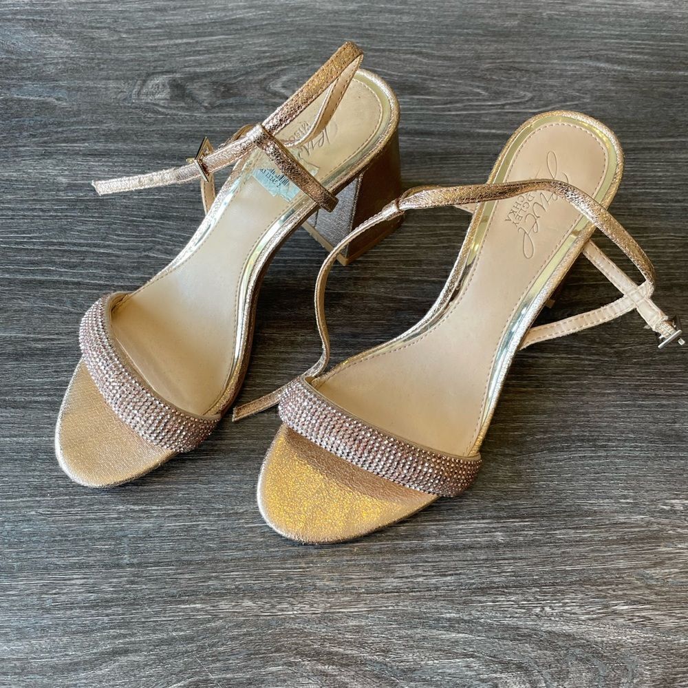 Sparkly strap rose gold heeled sandals